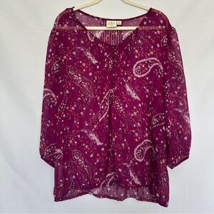St Johns Bay Fushia‎ Sheer Paisly Patterned Blouse 2X